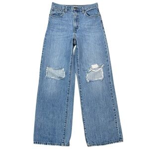 Levi’s High-Waisted Straight Jeans Busted Knee Relaxed Leg Rigid Denim Pants 27